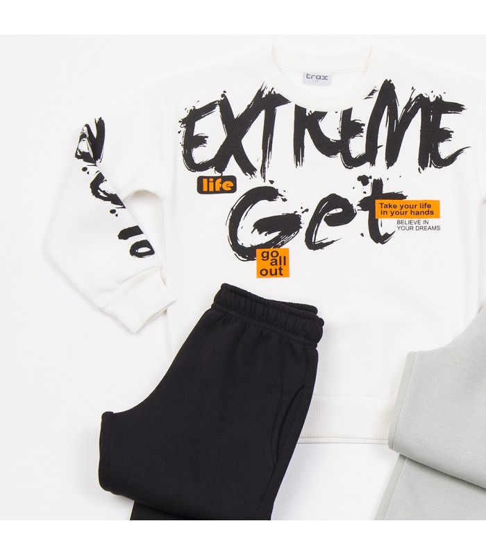 Σετ μαύρο παντελόνι/εκρού μπλούζα/γκρι παντελόνι