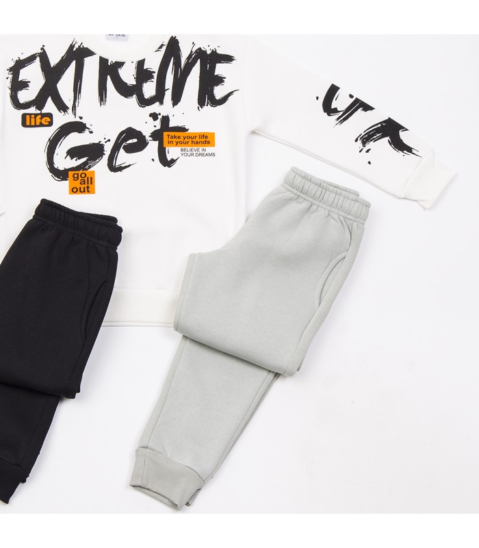 Σετ μαύρο παντελόνι/εκρού μπλούζα/γκρι παντελόνι