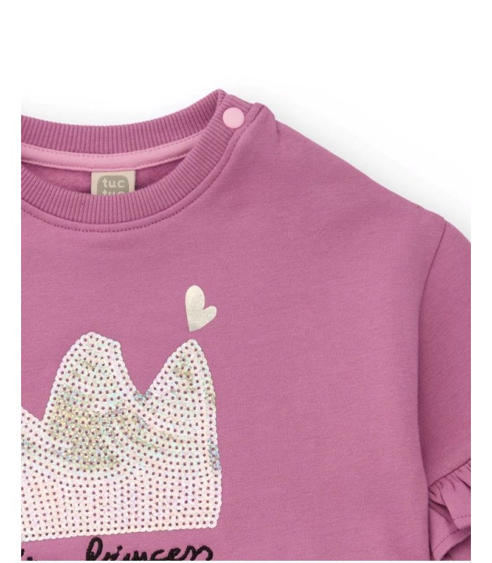 Φόρεμα φούτερ για κορίτσι σε ροζ χρώμα με βολάν και glitter τούλινη φούστα