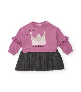 Φόρεμα φούτερ για κορίτσι σε ροζ χρώμα με βολάν και glitter τούλινη φούστα