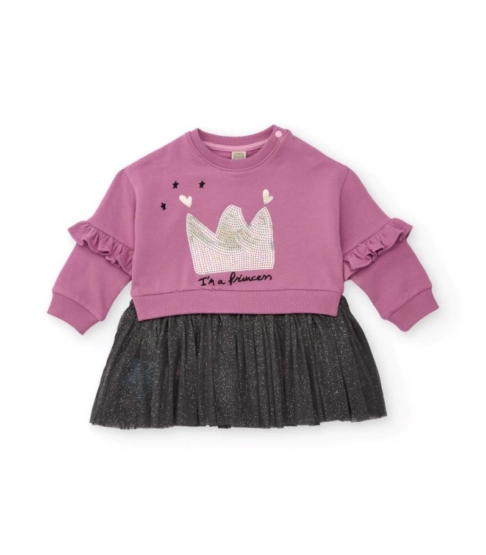 Φόρεμα φούτερ για κορίτσι σε ροζ χρώμα με βολάν και glitter τούλινη φούστα