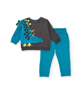 Σετ φούτερ και παντελόνι για αγόρι σε γκρι και μπλε χρώμα με λεπτομέρεια δράκος