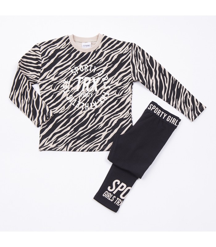 Σετ μαύρο κολάν/cappuccino μπλούζα