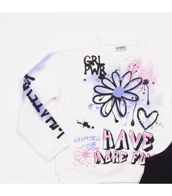 Σετ μαύρο κολάν/βανίλια μπλούζα