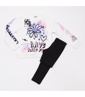 Σετ μαύρο κολάν/βανίλια μπλούζα