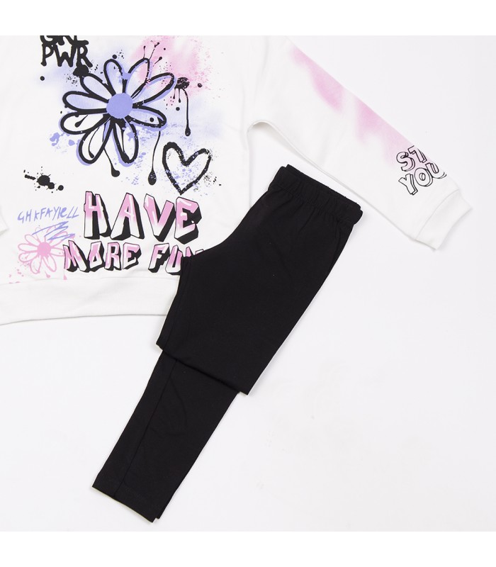 Σετ μαύρο κολάν/βανίλια μπλούζα