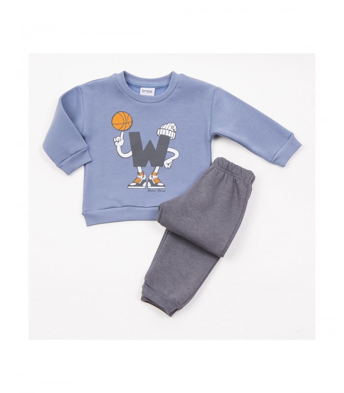 Σετ ανθρακί παντελόνι/ραφ μπλούζα