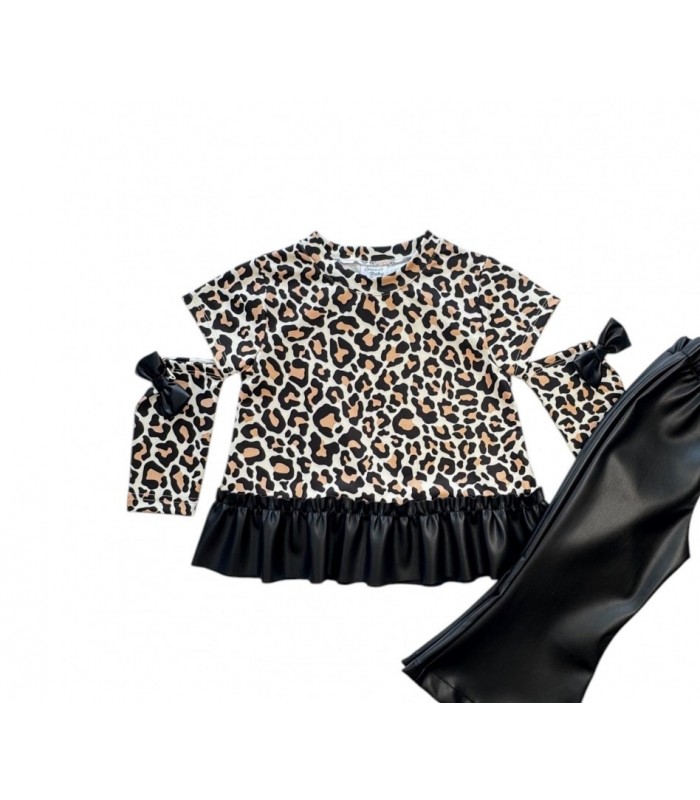 Σετ “Δερμάτινο Κολάν με Τιγρέ Μπλούζα”