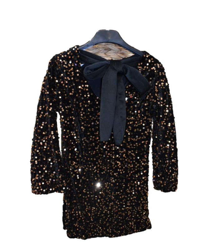 Μαύρο-χρυσό φόρεμα με παγιέτα και φιόγκο στο πίσω μέρος