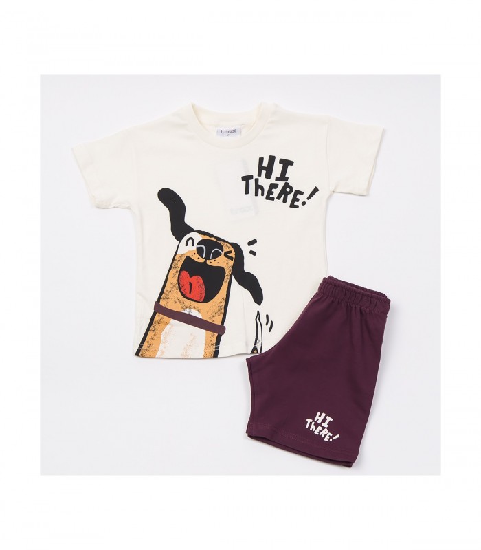 Σετ βουργουνδί βερμούδα/λευκή μπλούζα