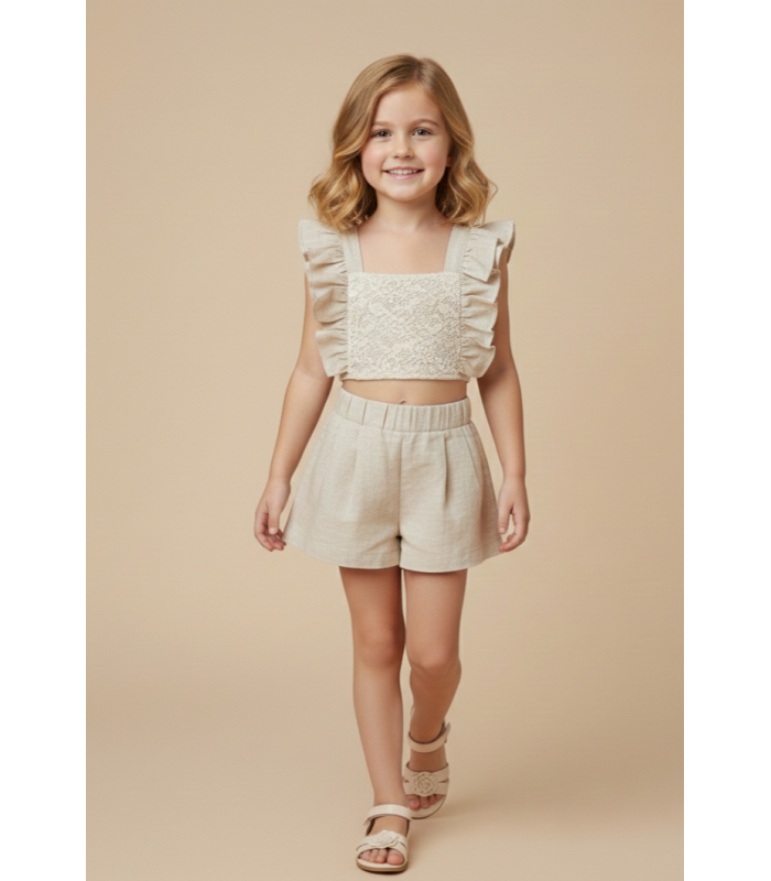 Σετ λινό με τοπάκι δανδέλα και δέσιμο στη πλάτη