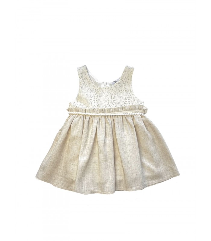 Φόρεμα λινό με δανδέλα μπεζ