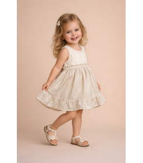 Φόρεμα λινό με δανδέλα μπεζ