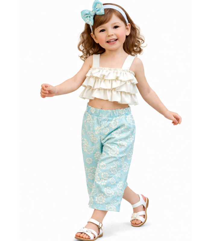 Σετ παντελόνα κηπούρ και τοπάκι με βολάν