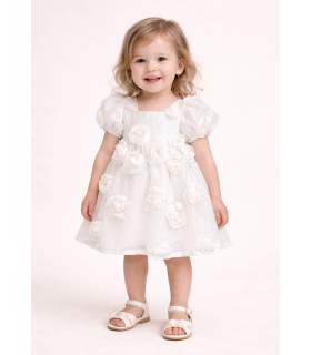 Φόρεμα με φουσκωτά μανικια και 3D λουλούδια