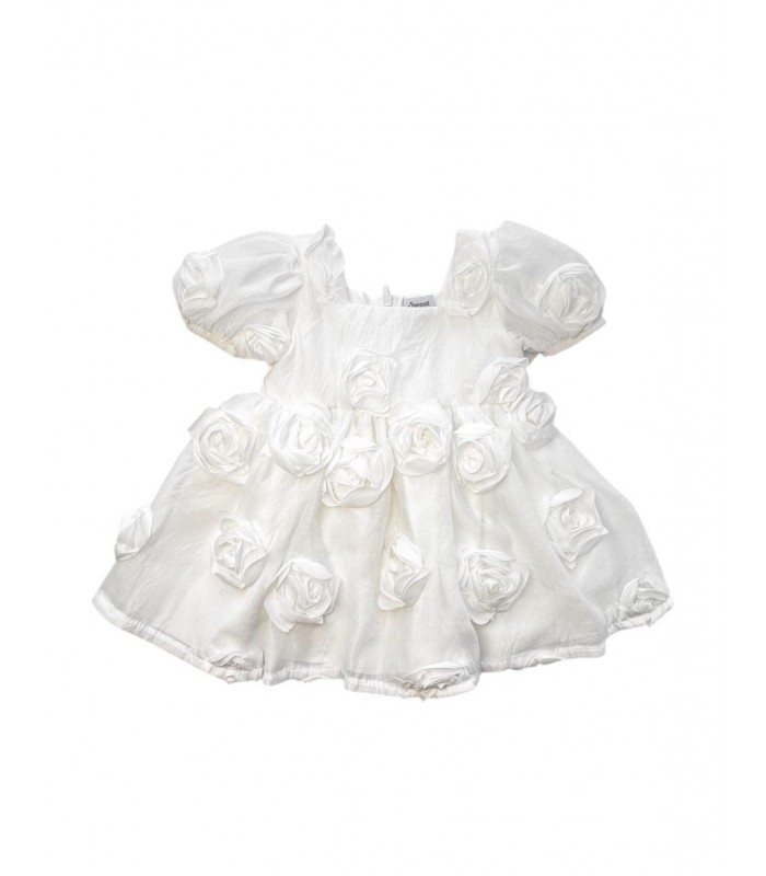 Φόρεμα με φουσκωτά μανικια και 3D λουλούδια