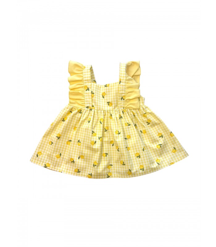 Φόρεμα καρό με λεμόνια και φίογκο στη πλάτη