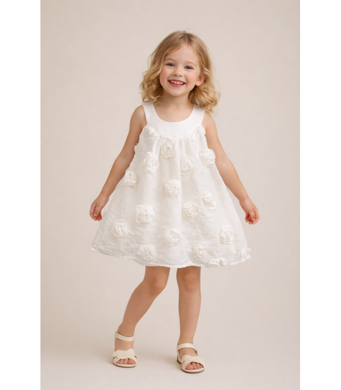 Φόρεμα με στρόγγυλο λαιμό και 3D λουλούδια